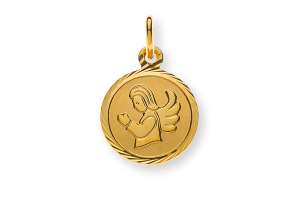 Medaille Engel Gelbgold 750 10mm gesandelt mit Fantasieschliff-Rand