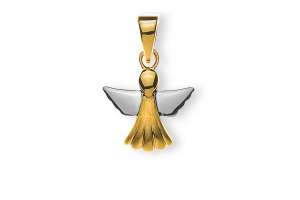 Medaille Engel Gelbgold 750 10mm gesandelt Flügel rhodiniert
