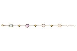 Bracelet Gelbgold 750, 19cm mit grünem & lila Amethyst, Rosenquartz & weissem