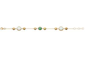 Bracelet Gelbgold 750 19cm mit 2 grünen ovalen Amethysten & 1 Turmalin Cabochon