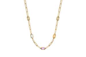 Collier Gelbgold 750, mit Farbsteine und längliche Kettenglieder, 45cm